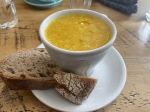 Butternut soup and sourdough bread at Cradle in Sudbury