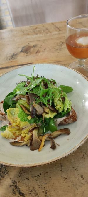 A tartine and a kombucha at Cradle in Sudbury