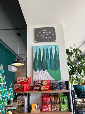 Cute sign that says Yes, everything here is totally vegan at Springhouse in Halifax