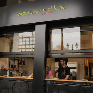 bar window at Healthy Bites in Athens