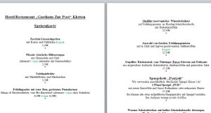 Ausschnitt aus der aktuellen Tageskarte mit veganen Optionen at Hotel Gasthaus and Restaurant zur Post in Klotten