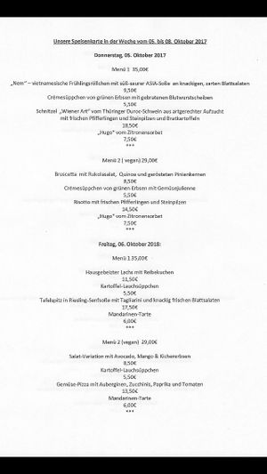 Menü 5 Oktober - 8.10  at Hotel Gasthaus and Restaurant zur Post in Klotten