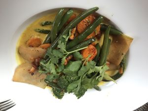 Thai curry with broccoli, green beans, carrots, zucchini, baby mushrooms, German turnip mixed in a tasty curry sauce. Comes with basmati rice on the side. at Hotel Gasthaus and Restaurant zur Post in Klotten
