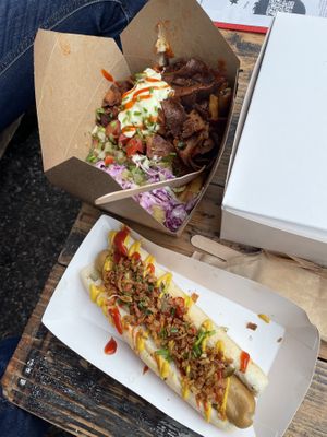 @veganhousefoods Dirty fries and hot dog  at GRUB in Manchester