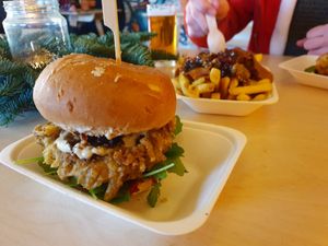 Huns vegan fried chicken Christmas burger at GRUB in Manchester