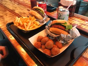 Burgers and sides at Gran Vegano in Sao Paulo