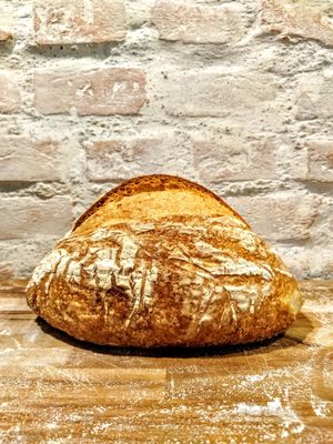 Pão de Fermentação natural: Aquele pão italiano, também conhecido como levain, de fermentação natural, com casca grossa e sabor azedinho. Pode ser congelado. Aprox. 650g . at Padoca Vegan in Sao Paulo