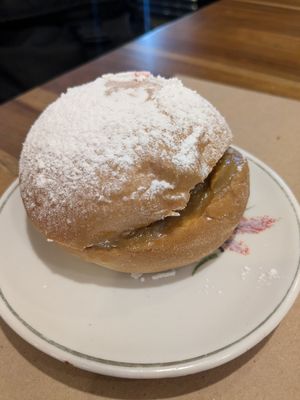 Sonho com recheio de doce de leite (Sonho filled with caramel fudge) at Padoca Vegan in Sao Paulo
