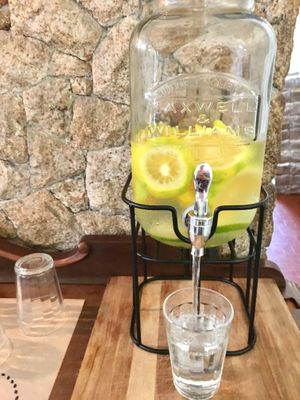 Fresh lemon infused water to cool down on a warm day at Padoca Vegan in Sao Paulo