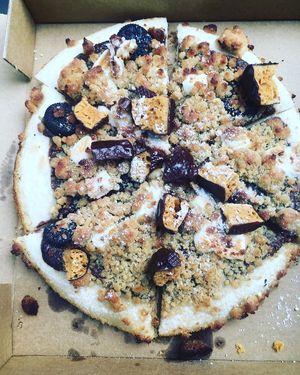 Oreo Dessert pizza with vegan marshmallows and vegan crumble (honeycomb) at Riptide Pizza in Woolgoolga