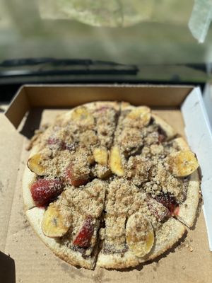 Dessert pizza with banana and strawberry’s   at Riptide Pizza in Woolgoolga