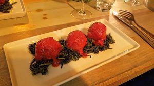 Falafels with friarielli and tomato sauce at Vero Gastrobar in Naples