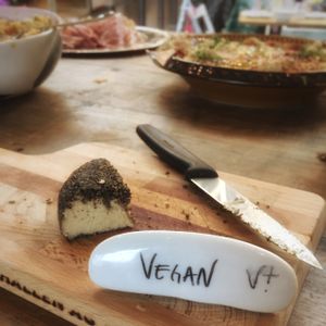 vegan cheese - cashew nut based w/ black pepper coating at Zmorgeland in Basel