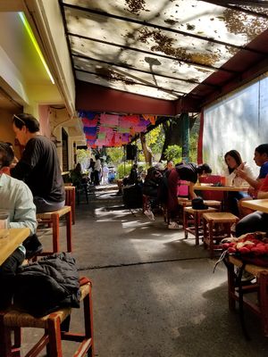 Sitting outside at La Casa del Pan - Restaurant and Bakery - Del Carmen in Mexico City