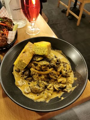 Mushroom stroganoff at Down the Hatch in Liverpool