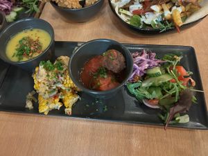 Chowder, corn ribs, meatballs  at Down the Hatch in Liverpool