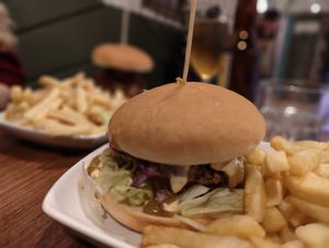 katsu burger with fries at Down the Hatch in Liverpool