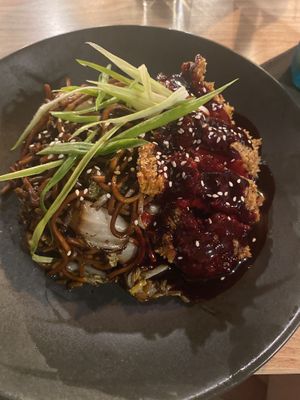 Bbq ckn wings and noodles  at Down the Hatch in Liverpool