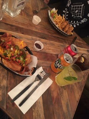 vegan hatchos and satans strips and chips !!  at Down the Hatch in Liverpool