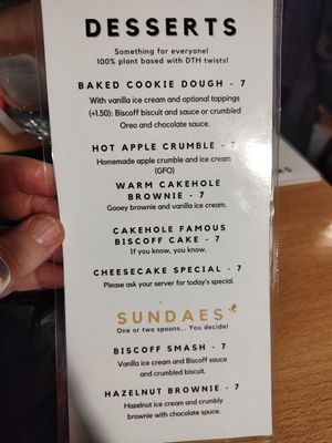 Dessert menu at Down the Hatch in Liverpool