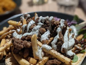Mushroom Kebab Poutine affair at Down the Hatch in Liverpool