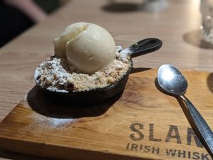 Delightful sizzling apple crumble at Down the Hatch in Liverpool