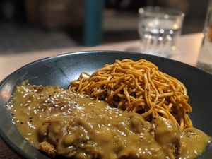 Katsu chickn with noodles  at Down the Hatch in Liverpool