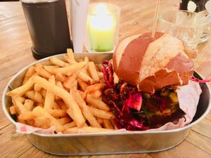Burger & fries! at Down the Hatch in Liverpool