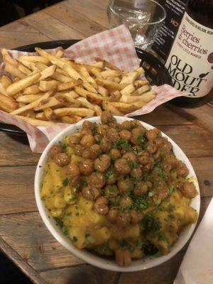 Mac ‘n’ cheese topped with crispy curried chickpeas  at Down the Hatch in Liverpool