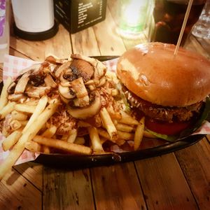 Classic burger and poutine at Down the Hatch in Liverpool