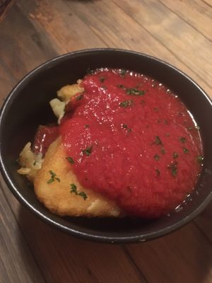 Hash brown and marinara sauce  at Down the Hatch in Liverpool