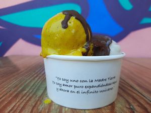 "Yo soy uno con la Madre Tierra, Yo soy amor puro expandiéndose aquí y ahora en el infinito Universo" at Vegan Parad-ice in Cruz De Huanacaxtle