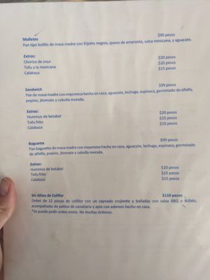 Menu at Vegan Parad-ice in Cruz De Huanacaxtle