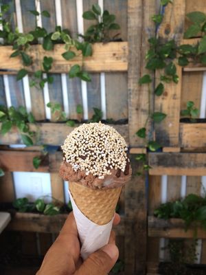 Chocolate with banana and nuts covered with amaranth at Vegan Parad-ice in Cruz De Huanacaxtle