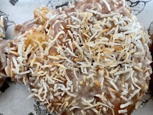 Pineapple coconut fritter  at Doe Donuts in Portland