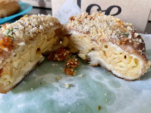 Bacon Mac and cheese  at Doe Donuts in Portland
