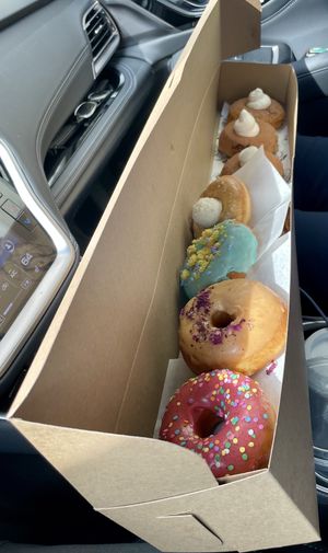 Long box of donuts   at Doe Donuts in Portland