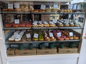 Display case at Doe Donuts in Portland