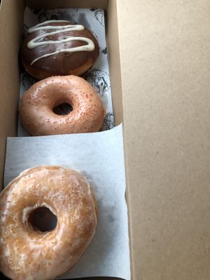 Boston cream, pink grapefruit, salted vanilla bean  at Doe Donuts in Portland