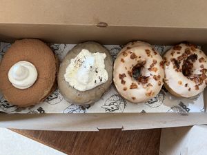 Tiramisu, Portland Fog, Maple Bacon  at Doe Donuts in Portland