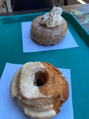 top is Portland Fog, bottom is coffee-dipped old fashioned at Doe Donuts in Portland
