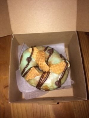 Mint chip waffle cone at Doe Donuts in Portland