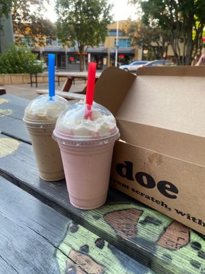 Monster Cookie and Strawberry milkshake  at Doe Donuts in Portland
