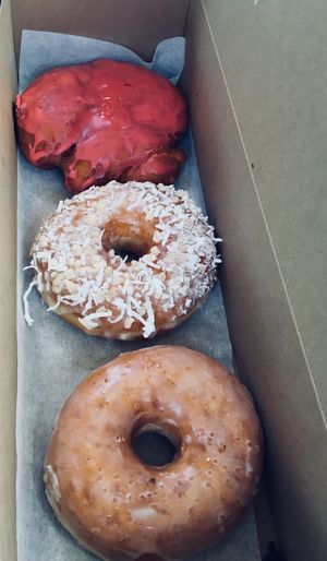 That apple rhubarb fritter - so good! at Doe Donuts in Portland