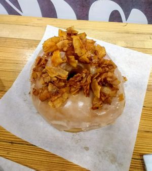 Maple glaze with coconut bacon at Doe Donuts in Portland