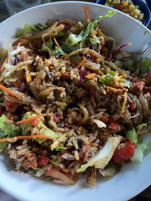Veganized burrito bowl with vegan chorizo  at Mountain Madre in Asheville