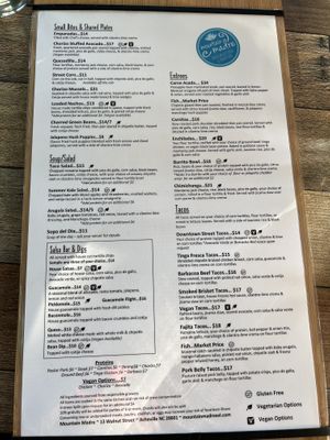 Menu July 2023  at Mountain Madre in Asheville