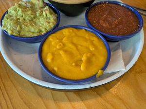 Vegan queso, guac, salsa at Mountain Madre in Asheville