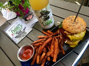 Vegan burger in thai style.  at Attila Hildmann Organic Snackbar I in Berlin