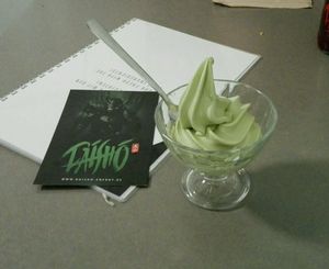 Soft matcha ice cream (with topping available)  at Attila Hildmann Organic Snackbar I in Berlin